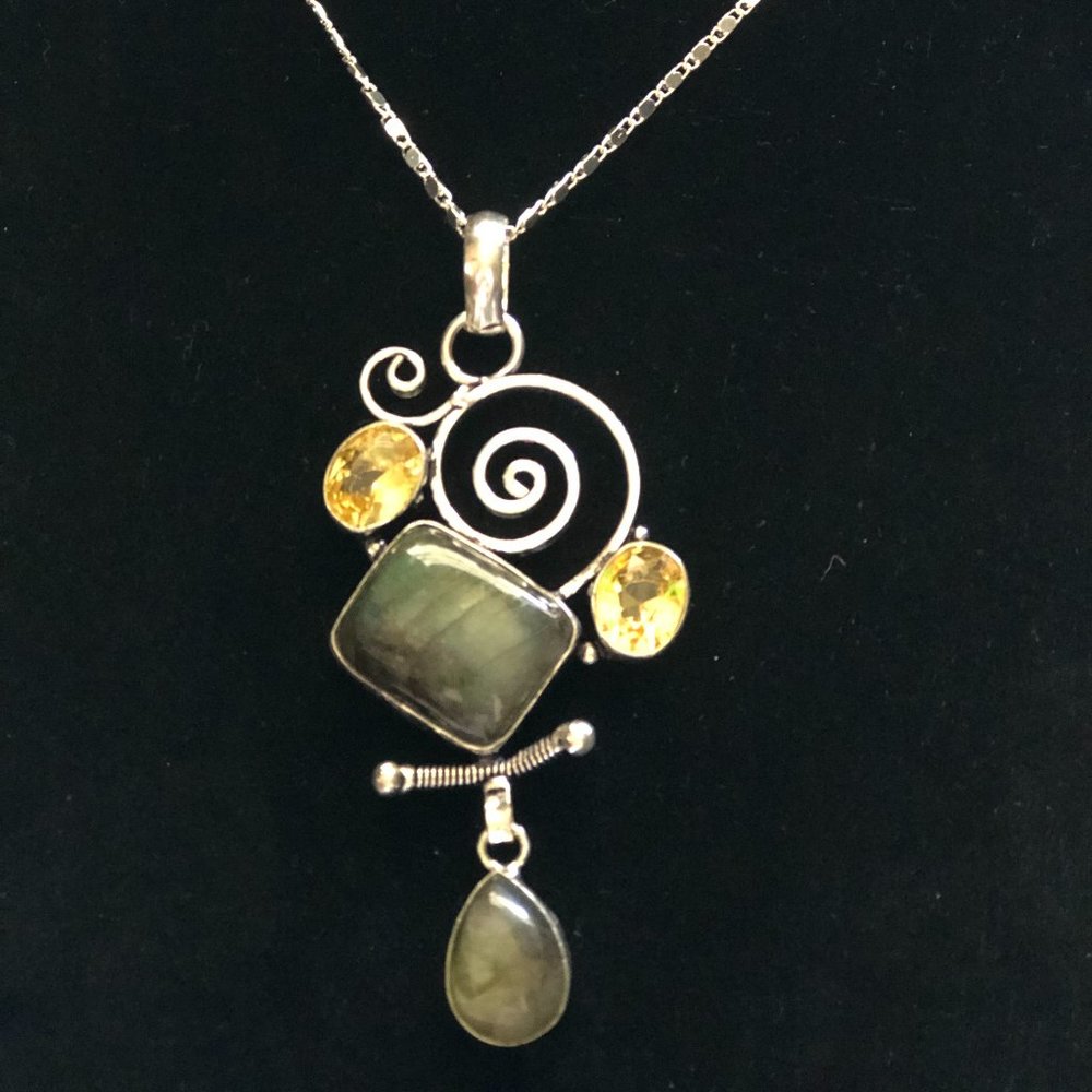 Handmade Labradorite, Citrine Gemstone 925 Necklace
